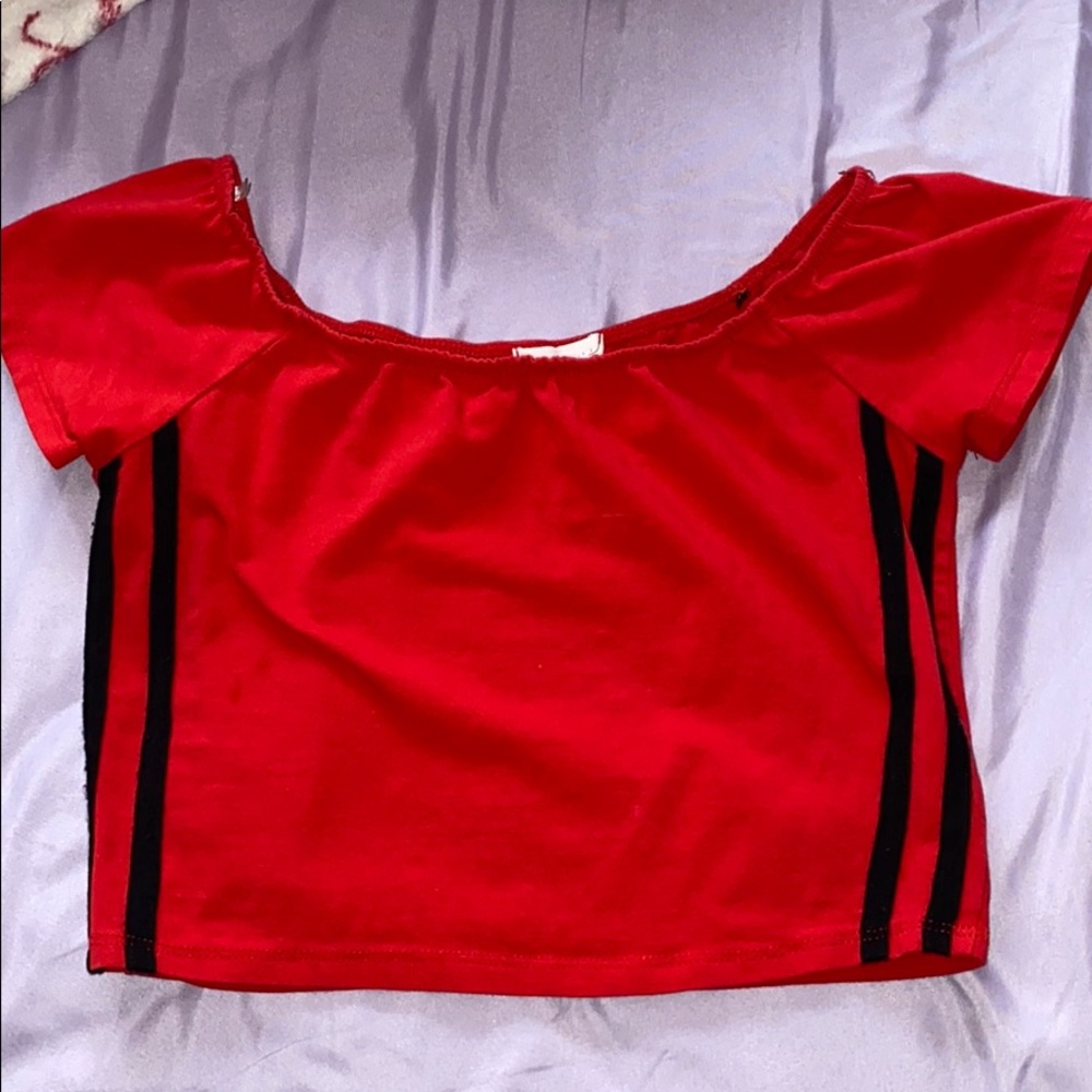 Red over the shoulder top